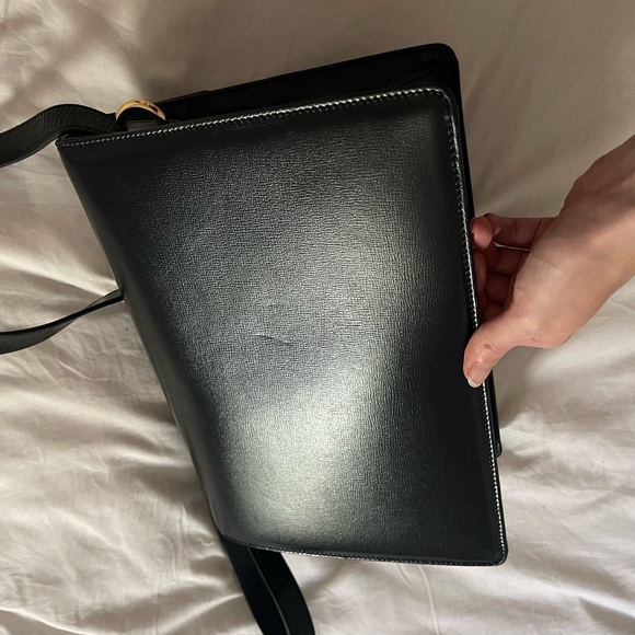 GUCCI Textured Calfskin Medium Torchon GG Ring Shoulder Bag Black - Picture 10 of 12